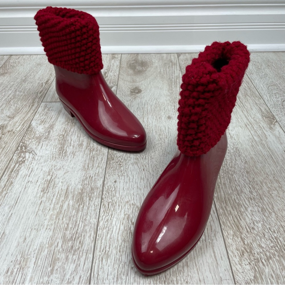 Melissa 39 red rubber jelly knit sock ankle rain boots